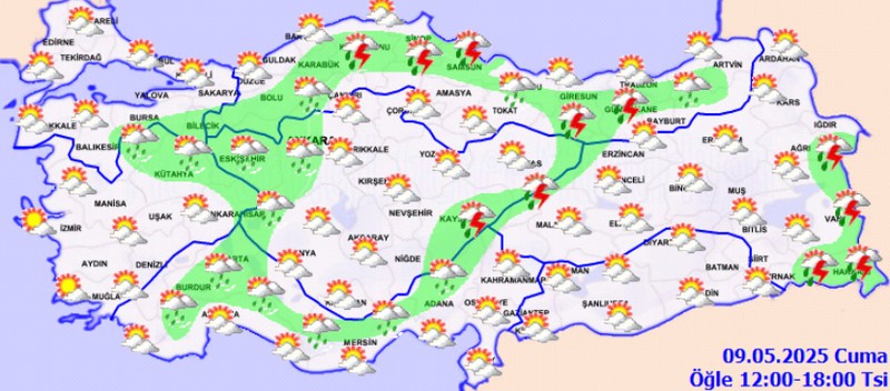 Meteoroloji saat vererek uyardı: 5 bölgede sağanak bekleniyor! İşte 9 Mayıs 2025 il il hava durumu - Resim: 2