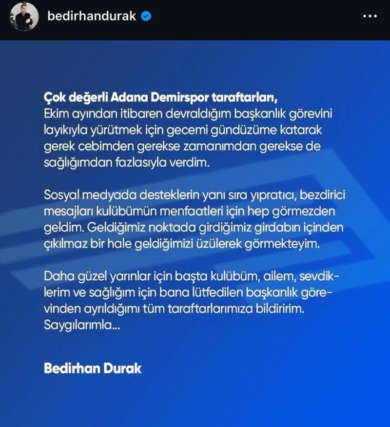 Galatasaray maçında sahadan çekilmişlerdi! Adana Demirspor’da ortalık karıştı! Başkan istifa etti - Resim : 1