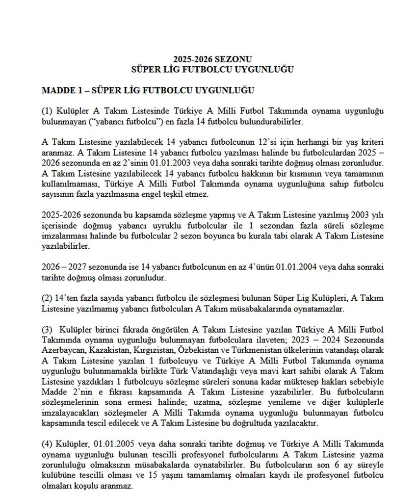 TFF'den yabancı kuralı açıklaması! Gelecek sezon uygulanacak değişiklik resmen duyuruldu - Resim : 1