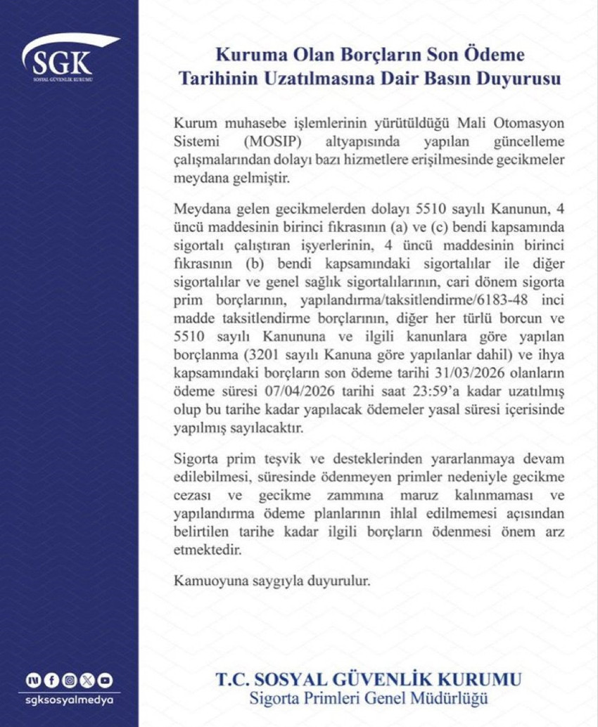 SGK duyurdu: Arıza sebebiyle borçların son ödeme tarihi uzatıldı! - Resim : 1