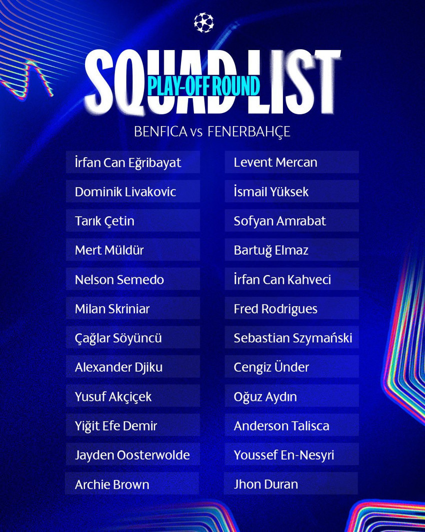 Fenerbahçe'nin Benfica maçı kamp kadrosu açıklandı - Resim : 1