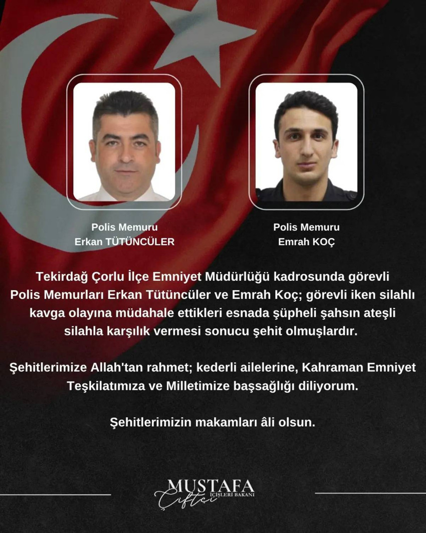 Çorlu'da kavga sonrası silahlı çatışma: 2 polis şehit oldu - Resim : 1
