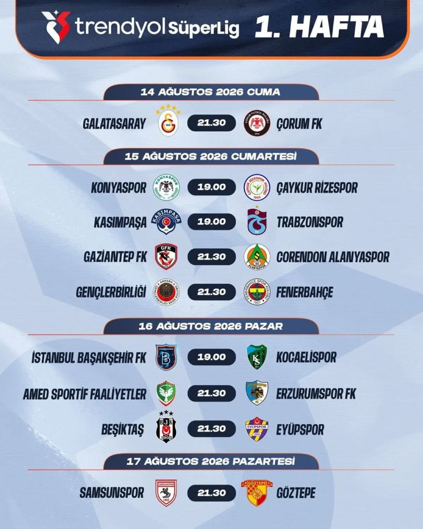 Süper Lig'de perde açılıyor! İşte ilk haftanın programı - Resim : 1