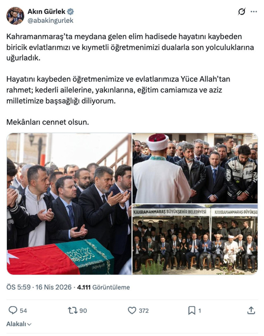 Adalet Bakanı Akın Gürlek'ten Kahramanmaraş paylaşımı - Resim : 1