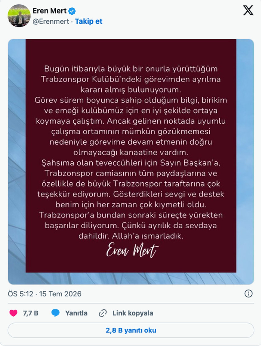 Trabzonspor'da şok istifa! Futbolun en kritik ismi resmen gitti - Resim : 1