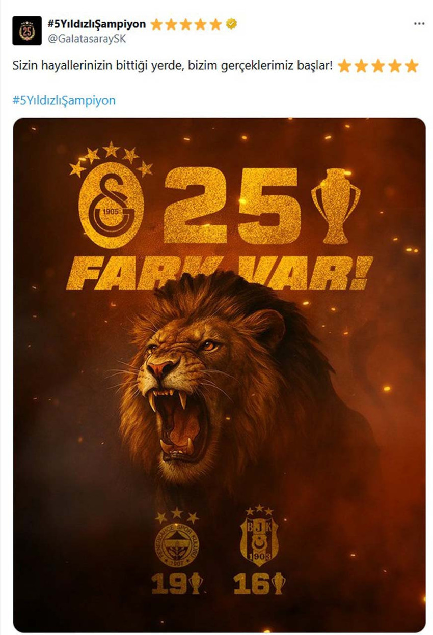 Galatasaray'dan şampiyonluk sonrası üst üste paylaşımlar! Fenerbahçe ve Beşiktaş'a olay göndermeler - Resim : 2