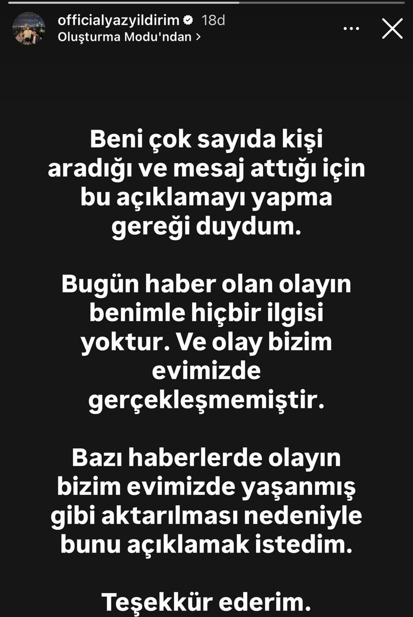 Aziz Yıldırım'ın evinde olduğu iddia edilen olayın ardından kızı Yaz Yıldırım'dan açıklama - Resim : 1