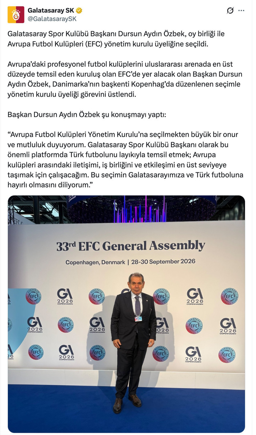 Galatasaray Başkanı Dursun Özbek'e yeni görev! Avrupa Futbol Kulüpleri yönetim kurulu üyeliğine seçildi - Resim : 2