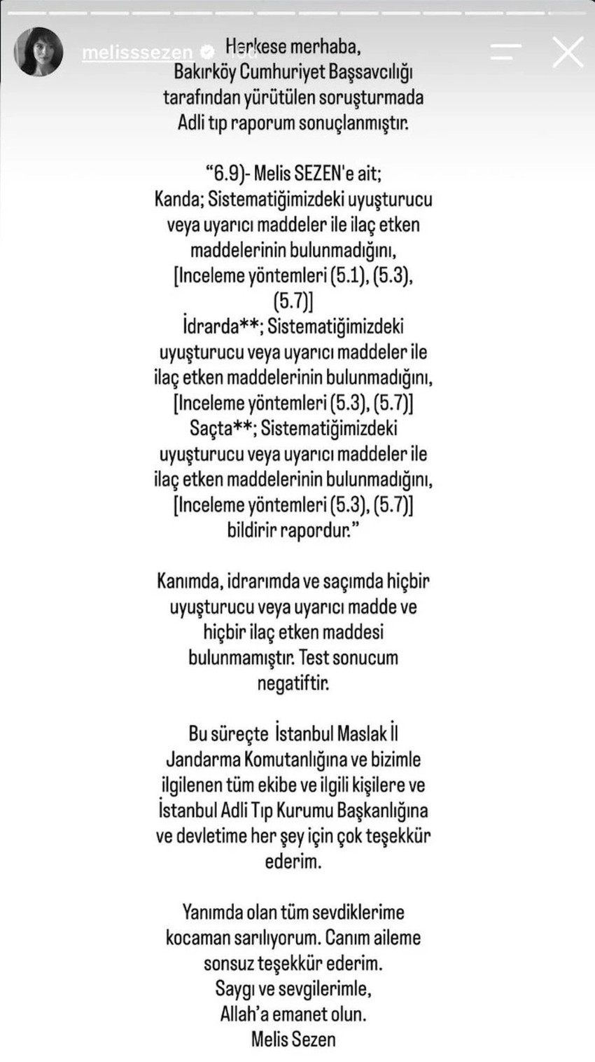 Uyuşturucu soruşturmasında gözaltına alınmıştı! Melis Sezen'in test sonucu çıktı - Resim : 3