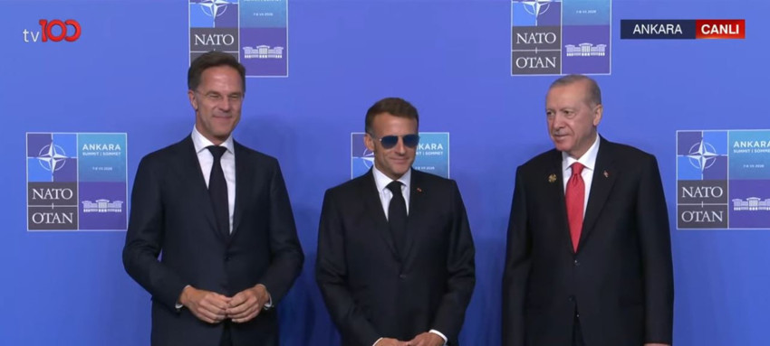 NATO Zirvesi’nde yine aynı görüntü! Gece gündüz çıkarmıyor! Macron neden güneş gözlüğü takıyor? - Resim : 2