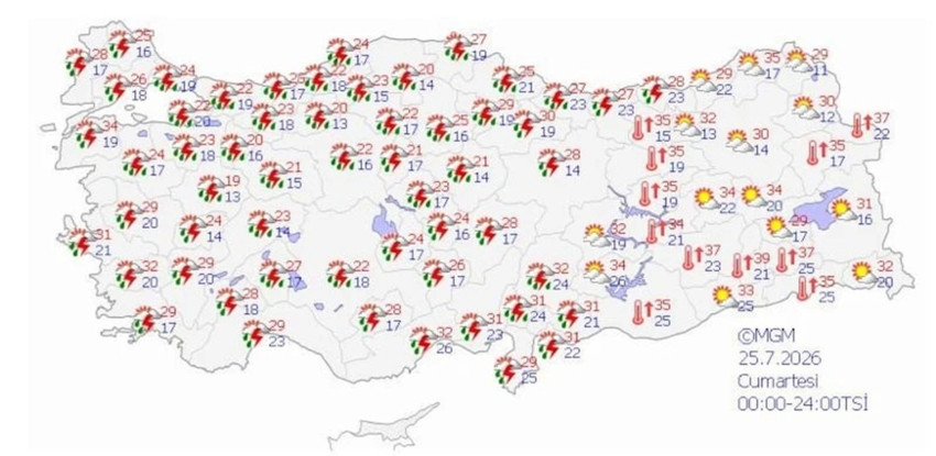 35 ilde kuvvetli yağış alarmı! Sağanak ve dolu aynı anda geliyor! Haritaya bakmadan plan yapmayın - Resim : 2