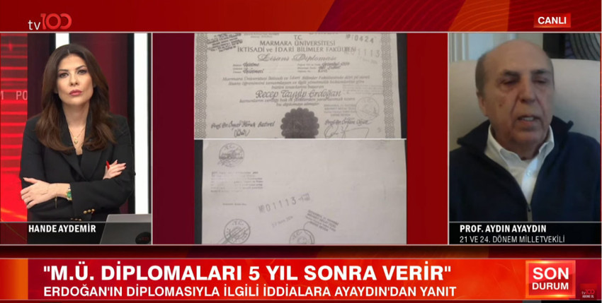 Prof. Dr. Aydın Ayaydın'dan "diploma" iddialarına tv100'de yanıt! "Ben Erdoğan'ın derslerine girdim" diyerek açıkladı - Resim : 1