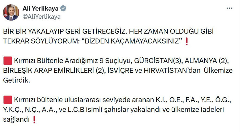 Kırmızı bültenle aranan 9 kişi yakalanarak Türkiye'ye getirildi - Resim : 1