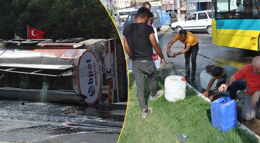 Faciaya davetiye çıkardılar! Sızan mazotu bidonlara doldurmaya çalıştılar