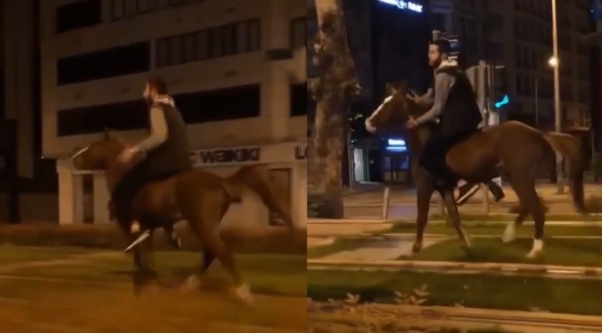 Tramvay yolunda ilginç görüntü! "At beni kaçırdı"
