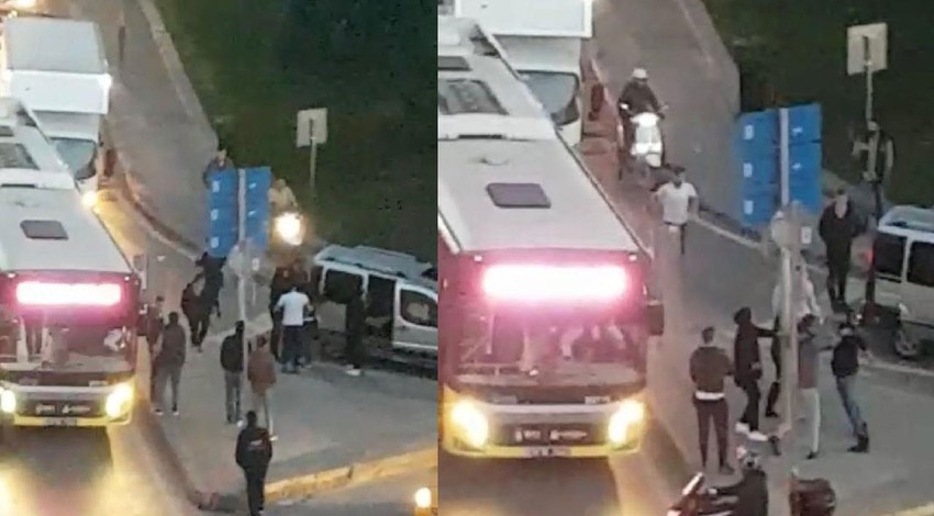 Trafikte İETT şoförüne darp girişimi kamerada