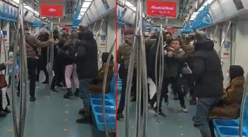 Marmaray'da tekmeli yumruklu kavga: "Ne öpüşüyorsun, aile var burada"