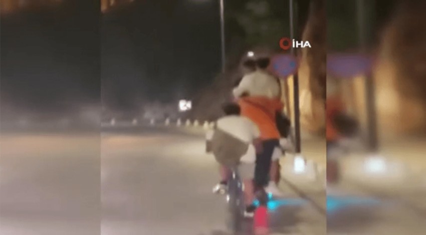 Bu kadarına da pes! Elektrikli scootera 6 kişi binerek canlarını hiçe saydılar
