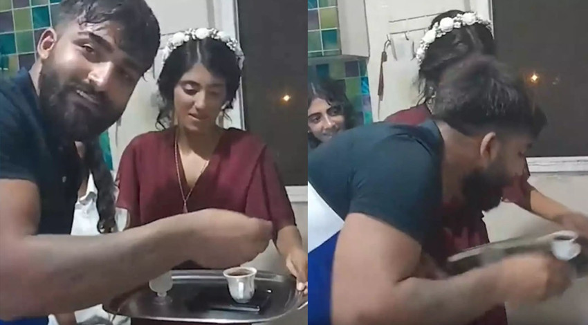 Görüntüler mide bulandırdı! Bu kez damada tuzlu değil tükürüklü kahve verdiler