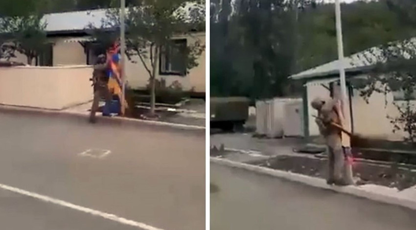 Karabağ'da ateşkes sağlandı! Azerbaycan askerleri, Ermenistan bayrağını böyle indirdi