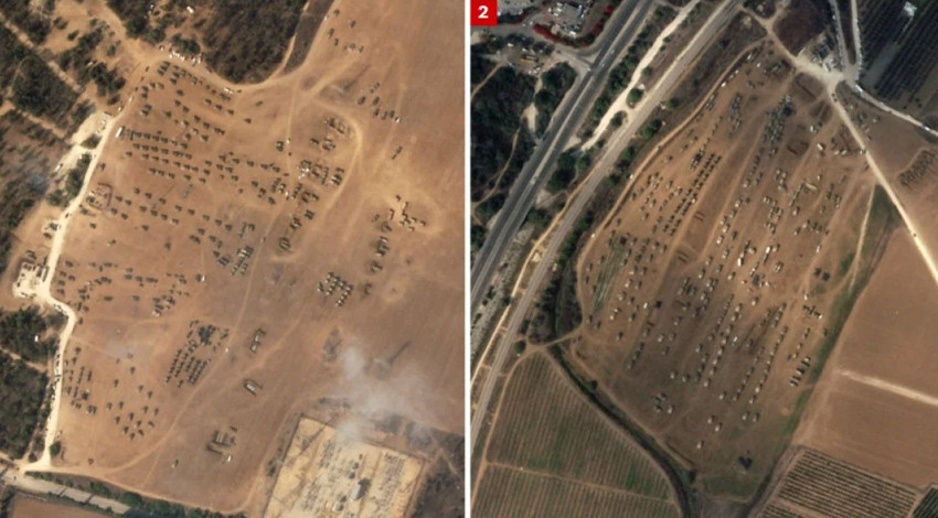 Yüzlerce tank ve zırhlı araç! Gazze sınırında bekleyen İsrail tankları uydu görüntüsüne yansıdı