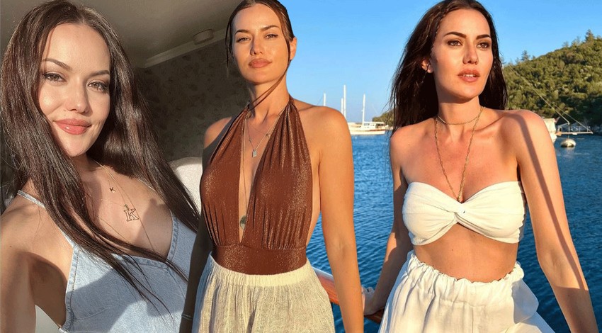 Güzel oyuncu Fahriye Evcen'den tatil pozları! Lüks villasının havuzundan paylaştı! Işıltılı mayosuyla göz kamaştırdı