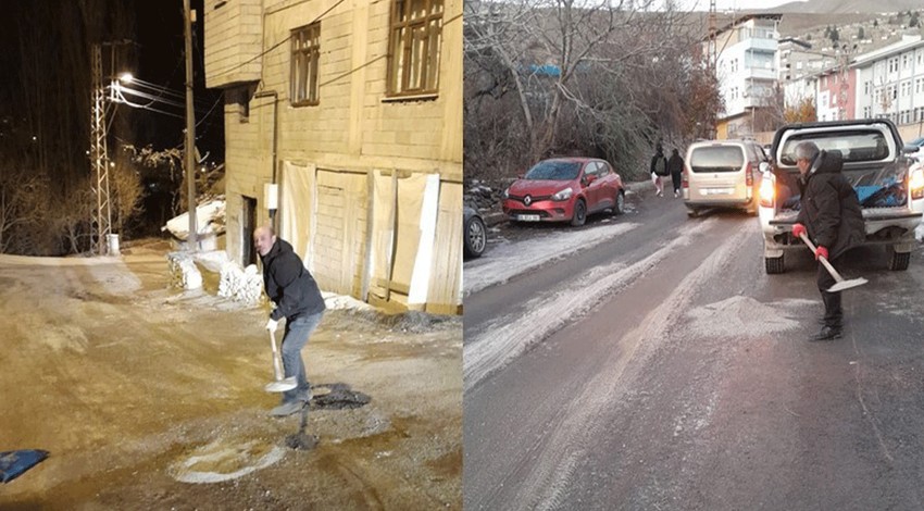 Hakkari'de tüm şehri sardı. Küreği eline alan sokağa koştu