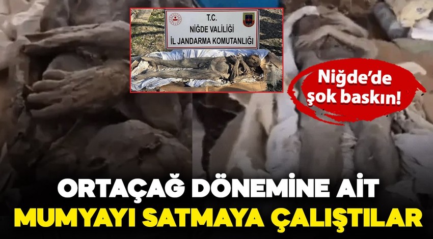 Niğde'de şok baskın! Ortaçağ dönemine ait mumyayı satmaya çalıştılar