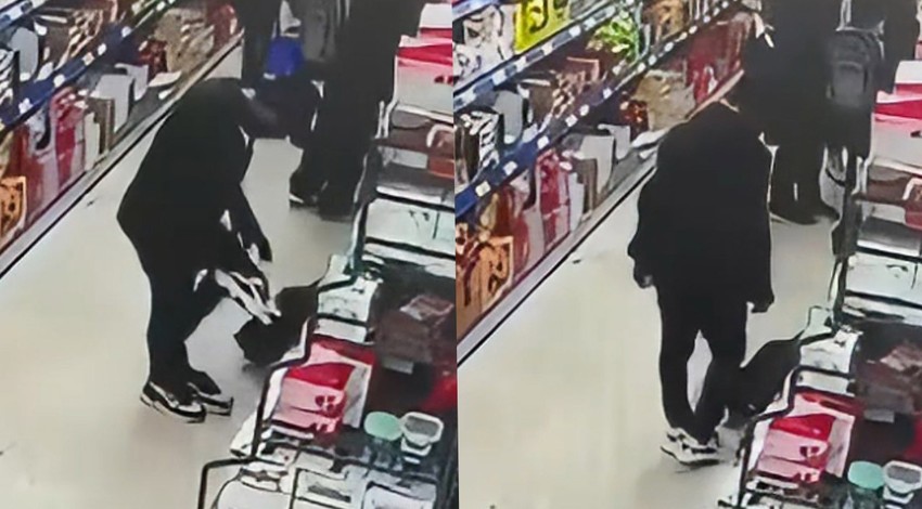 Markette beğendiği ayakkabıyı giydi ve gitti! Hırsızlık anları kameraya yansıdı