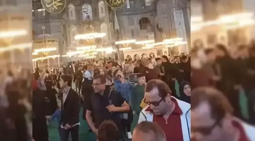 Ayasofya'da deprem anı! Büyük panik kameraya yansıdı