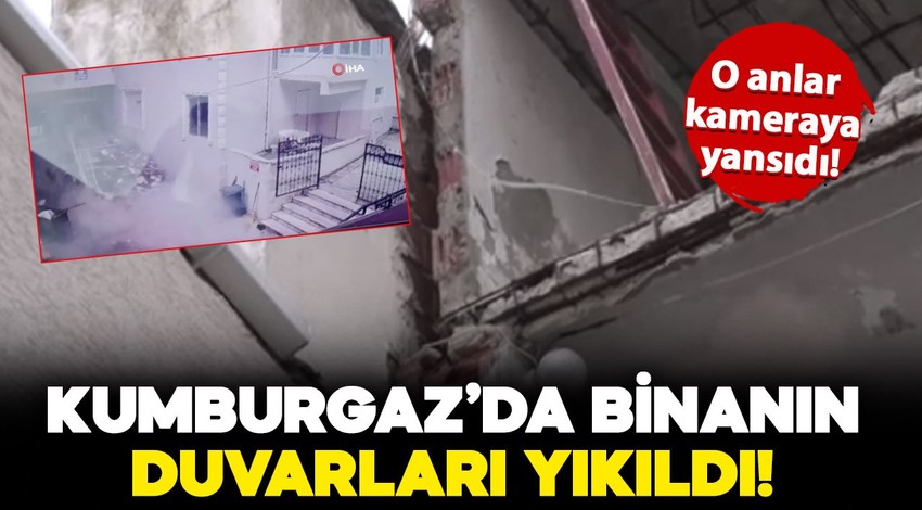 Depremde bina duvarlarının yıkılma anı güvenlik kamerasına yansıdı!