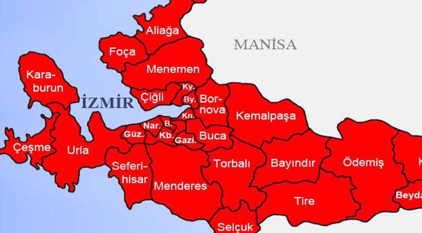 İzmir'de Bornova, Buca, Çeşme, Çiğli, Dikili, Foça, Karşıyaka, Kemalpaşa, Menemen'e pazar günü için 39 uyarısı
