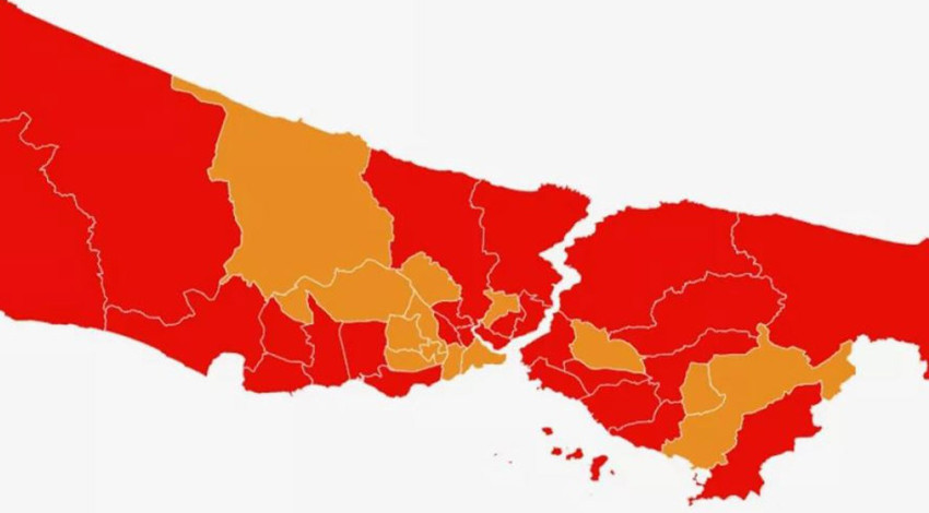 İstanbul'da Beşiktaş, Kadıköy, Üsküdar, Şişli, Bahçelievler, Zeytinburnu, Esenyurt'a bu kez pazar için 38 uyarısı verildi
