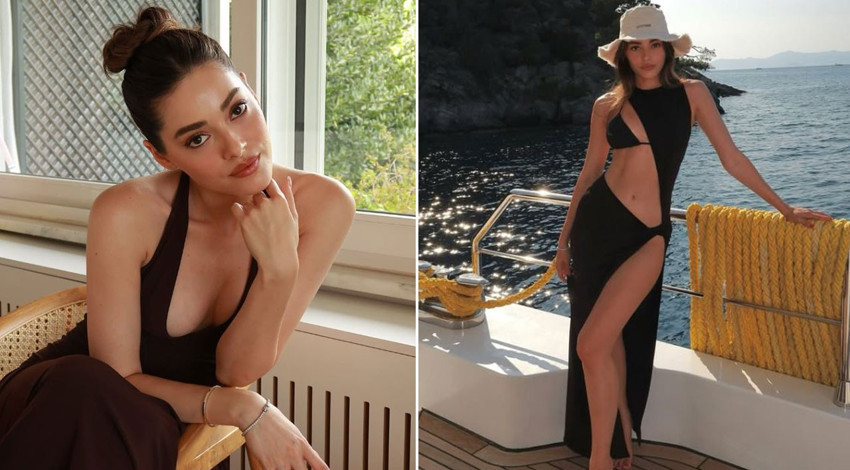 Simay Barlas'tan cesur tatil pozları! Siyah bikinisiyle göz doldurdu, kusursuz fiziğine övgüler yağdı