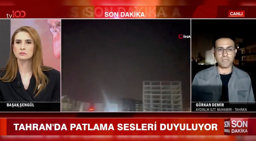 Gazeteci Gürkan Demir patlama sesleri arasında Tahran’daki son durumu tv100 yayınında anlattı! Tahranlılar patlama olunca ne yapıyor?