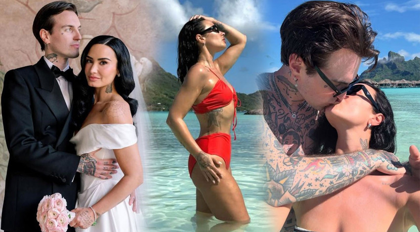 Ünlü şarkıcı Demi Lovato'dan nefes kesen balayı pozları!