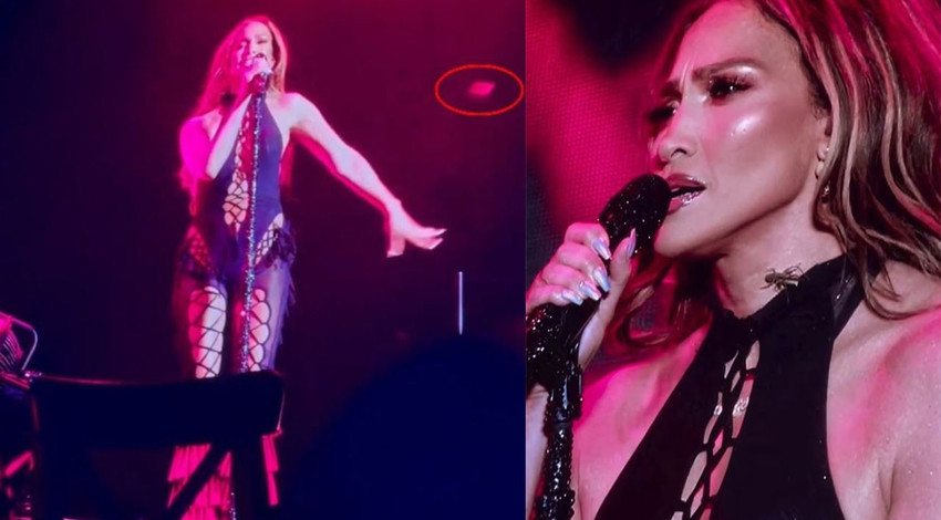 Jennifer Lopez'e sahnede böcek şoku! Elbisesinin içine girdi, eliyle alıp fırlattı