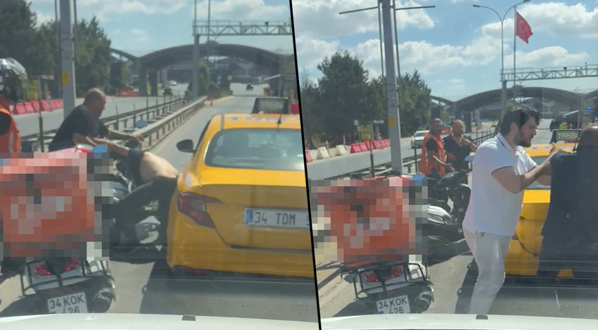 İstanbul trafiğinde yol verme kavgası: Kasklı mücadele kamerada