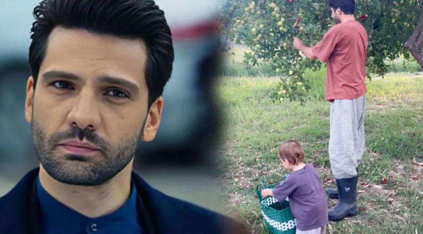 Kaan Urgancıoğlu vaktini oğluna ayırıyor! 2 yaşındaki Ardıç ile ağaçtan meyve topladı