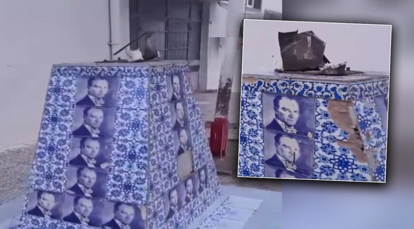 Okul bahçesindeki Atatürk büstüne çirkin saldırı