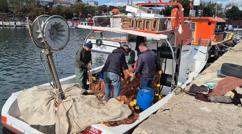 Tekirdağ’da limanda hareketli anlar! Ağlardan çıkan lüferler balıkçıları sevince boğdu