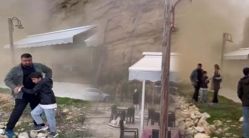 Silivri’de korku dolu anlar! Dev kayalar çay bahçesine böyle düştü: Ortalık savaş alanına döndü