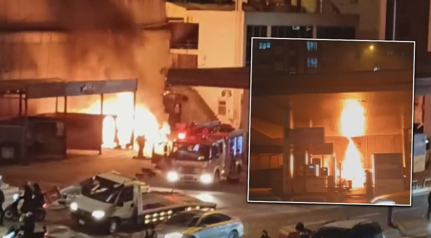 Akaryakıt istasyonunda korku dolu anlar! Elektrikli otomobil alev topuna döndü