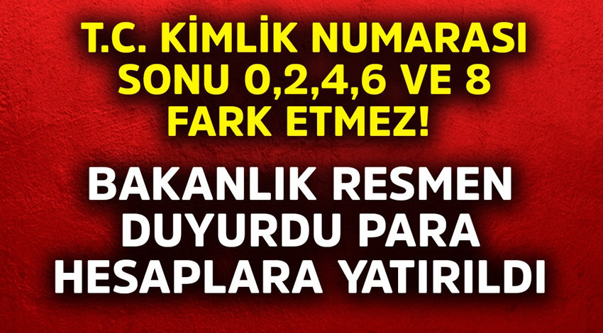 T.C. Kimlik Numarası sonu 0,2,4,6 ve 8 fark etmez! Bakanlık resmen duyurdu, para hesaplara yatırıldı