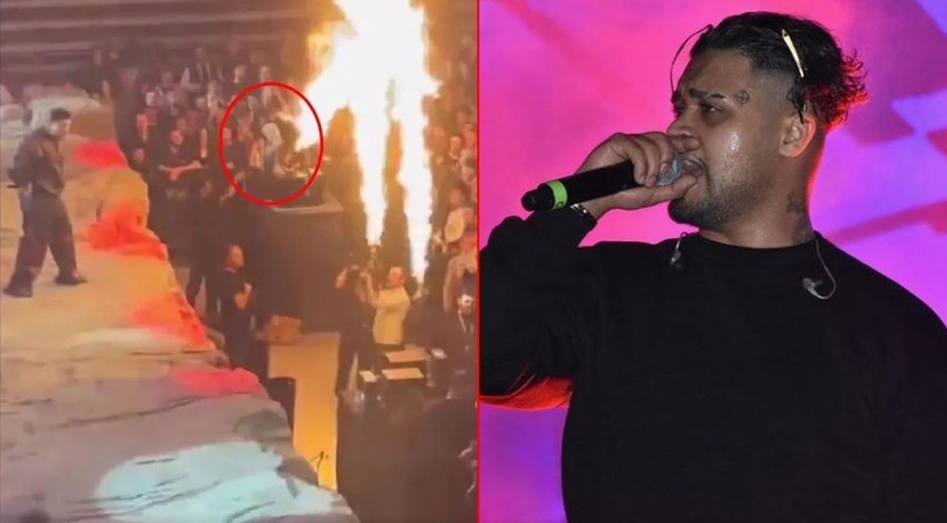 Lvbel C5 konserinde korku dolu anlar! Alevlerin arasında kaldı, görevliler müdahale etti