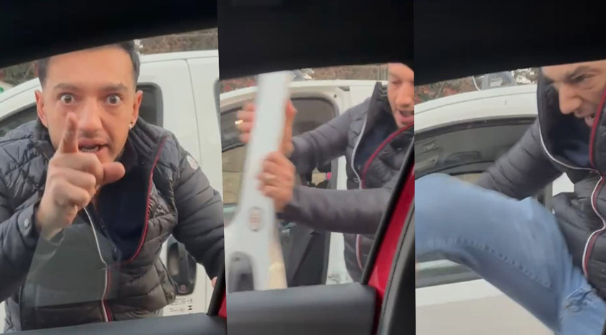 Trafikte skandal görüntüler! Yanındaki çocuğuna bile aldırmadı... Kadın sürücünün aracına saldırdı
