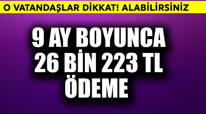 O vatandaşlar dikkat! 9 ay boyunca 26.223 TL ödeme