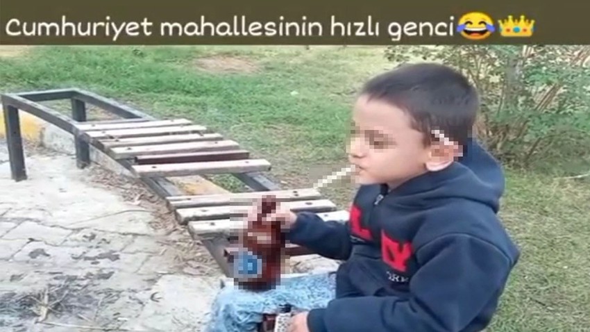 Küçük çocuğun eline içki, sigara verip o anları kaydettiler