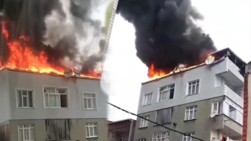 Bağcılar'da çatı katı alev alev yandı; 5. katta oturan kadın ısrarlara rağmen evden çıkmadı