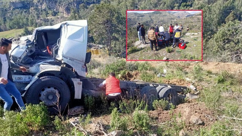 Korkutan kaza! Kamyon şarampole yuvarlandı